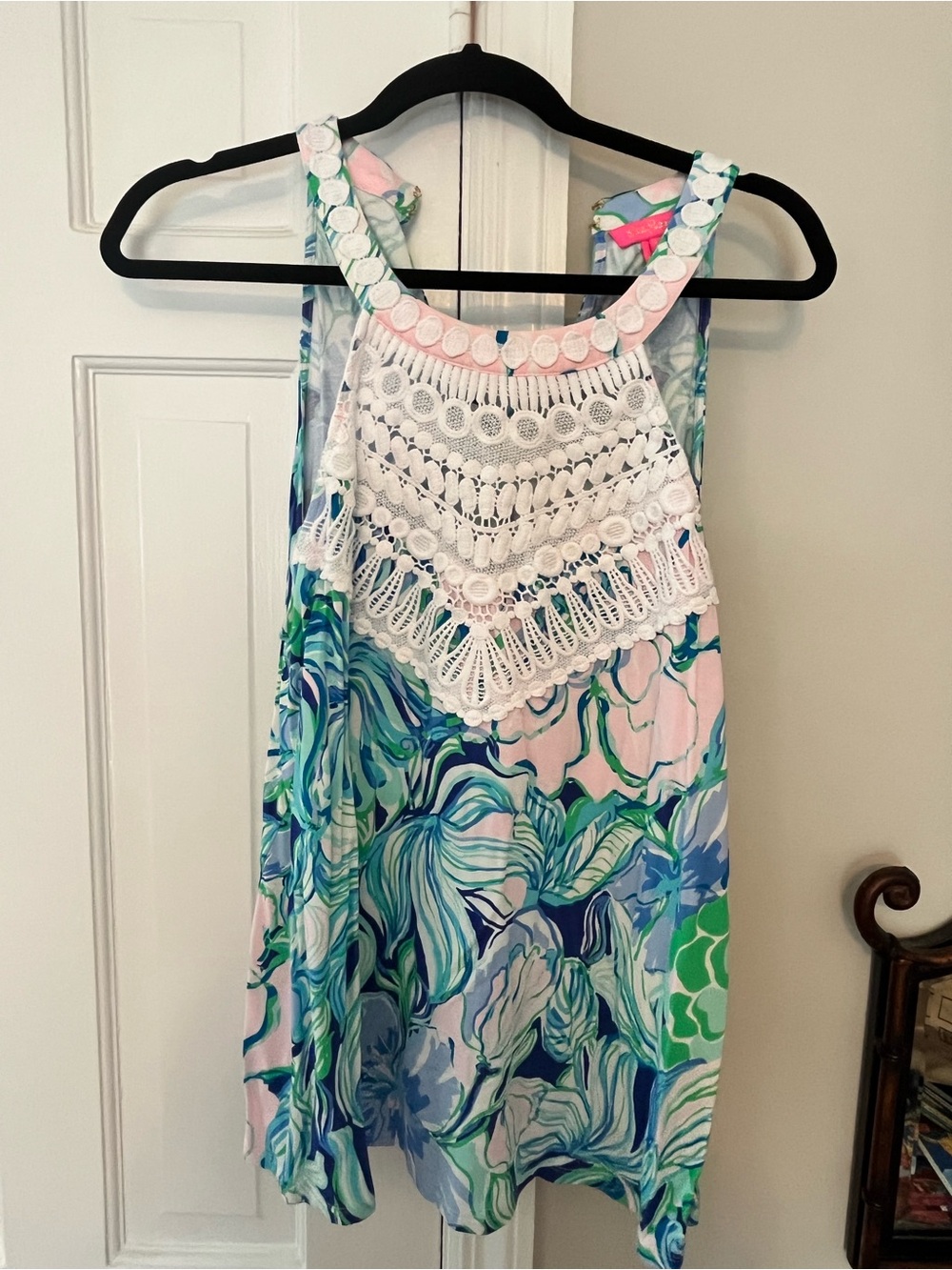 Lilly Pulitzer Pink Blue Green Crochet-Detail Tank